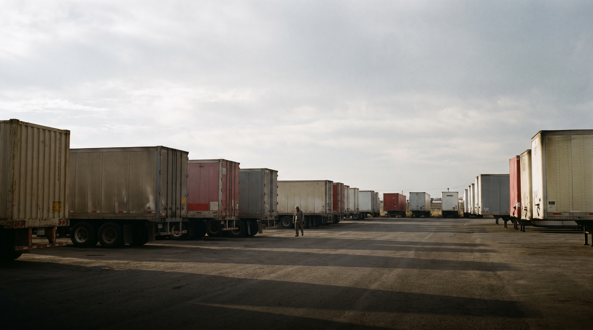 Flotilla de trailers estacionados en patio de maniobras